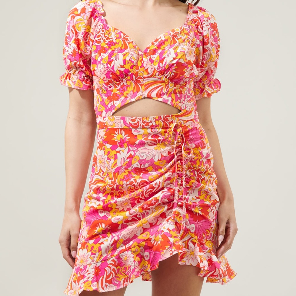 Sugar Lips Mellow Groove Mendocino Satin Ruched Cutout Mini Dress